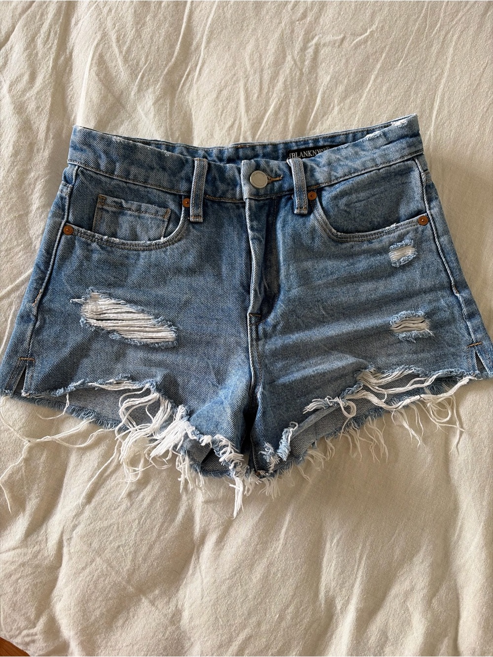 Blank NYC Light Blue Distressed Denim Cutoff Shorts